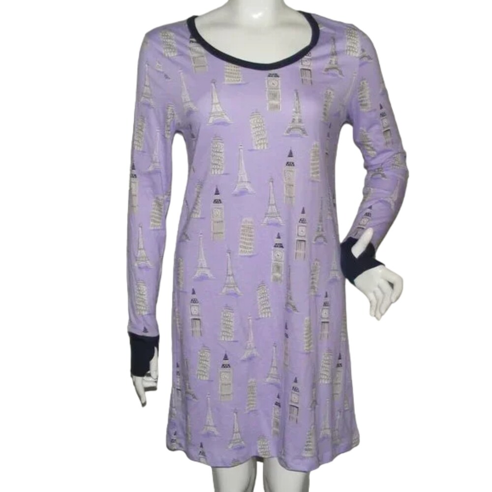 Nite Nite MUNKI MUNKI Nightgown, M, Landmarks/Big Ben, Eiffel tower, Long sleeve